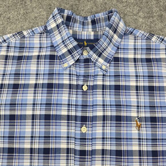 Ralph Lauren Shirt Mens XL Blue Plaid Short Sleeve Oxford Cloth Button Down - Picture 9 of 15
